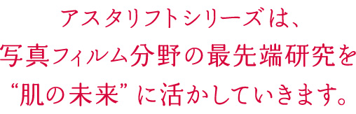 アスタリフトシリーズは、写真フィルム分野の最先端研究を“肌の未来”に活かしていきます。