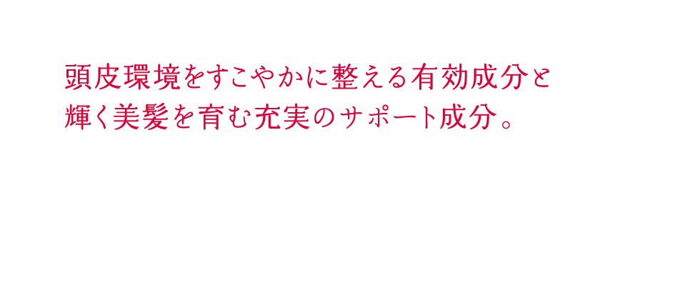 頭皮環境をすこやかに整える有効成分と輝く美髪を育む充実のサポート成分。