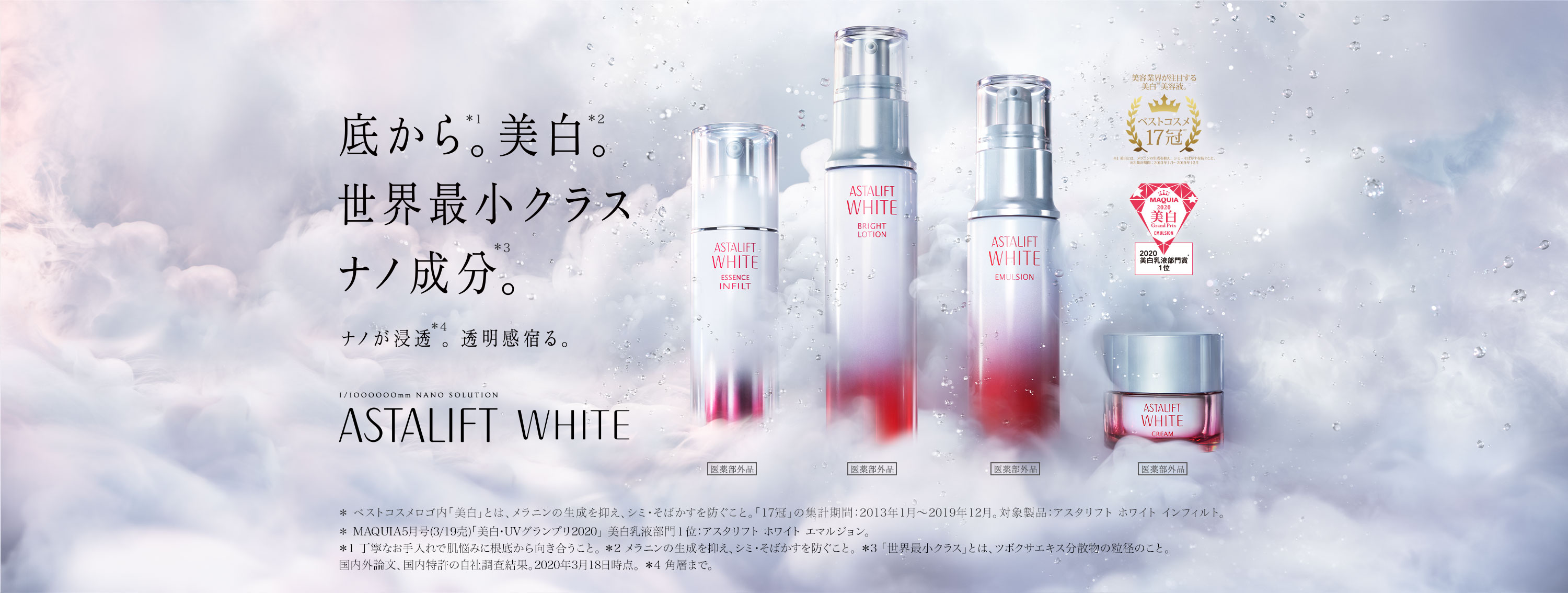 底から。美白。世界最小クラスナノ成分。 ASTALIFT WHITE