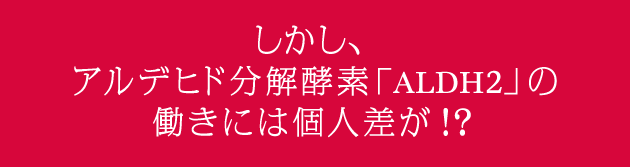 しかし、アルデヒド分解酵素「ALDH2」の 働きには個人差が！？