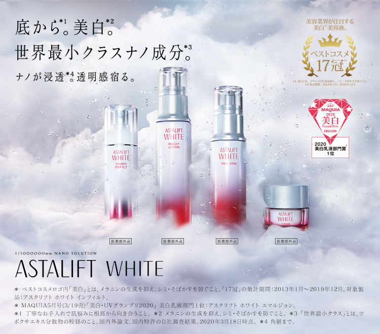 底から。美白。世界最小クラスナノ成分。 ASTALIFT WHITE